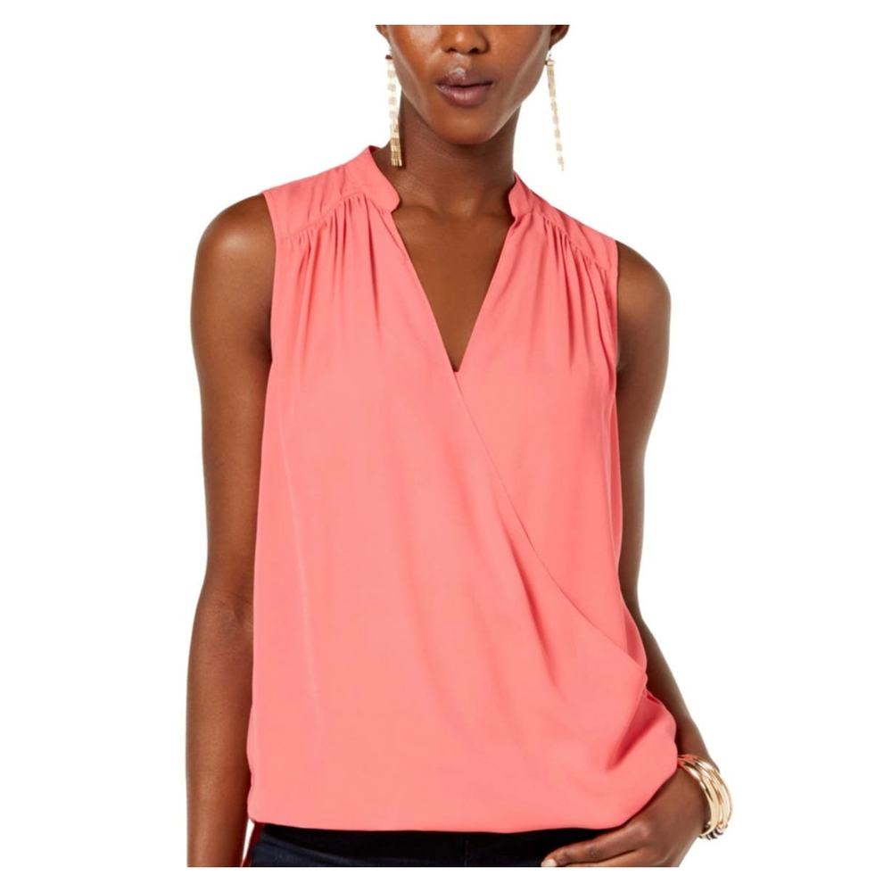 INC International Concepts Tribal Sunshine Dressy Blouse Polished Coral SZ 8 NWT